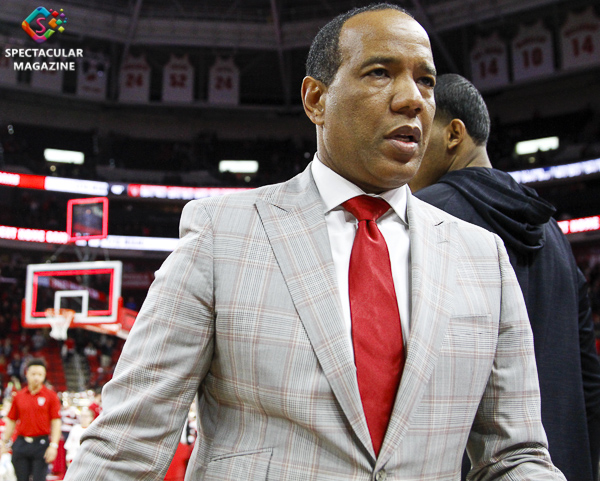 N.C. State's Kevin Keatts congratulates his team after defeating Notre Dame 73-68 on Wednesday, Jan. 8, at PNC Arena in Raleigh, N.C.