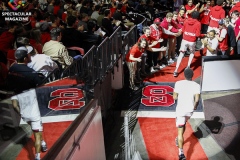 N.C. State players run on to the court during pregame introductions before matchup against Notre Dame on Wednesday, Jan. 8, at PNC Arena in Raleigh, N.C. NCST defeated ND 73-68.