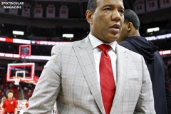 N.C. State's Kevin Keatts congratulates his team after defeating Notre Dame 73-68 on Wednesday, Jan. 8, at PNC Arena in Raleigh, N.C.