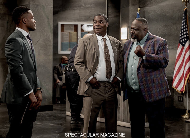 L-R: Jermaine Fowler as Jake, Tracy Morgan as Francois “Frank” Crutchfield  and Cedric the Entertainer as Calvin in Crutch, episode 1, season 1 streaming on Paramount+, 2025. Photo Credit: JoJo Whilden/Paramount+
