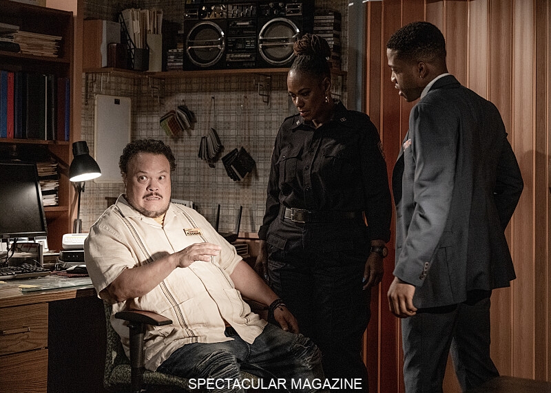L-R: Adrian Martinez as Flaco, Kecia Lewis as Antoinette, and Jermaine Fowler as Jake in Crutch, episode 2, season 1 streaming on Paramount+, 2025. Photo Credit: David Giesbrecht/Paramount+