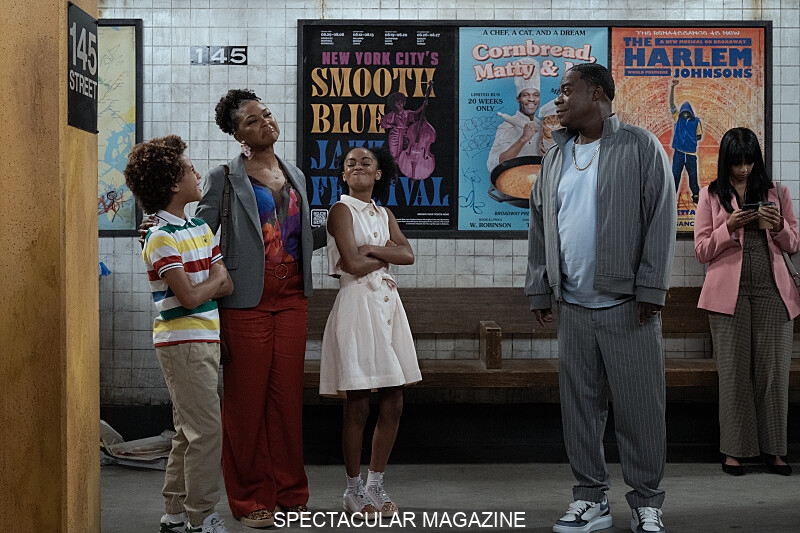 L-R: Finn Maloney as Mase, Adrianna Mitchell as Jamilah, Braxton Paul as Lisa and Tracy Morgan as Francois “Frank” Crutchfield, episode 4, season 1 streaming on Paramount+, 2025. Photo Credit: JoJo Whilden/Paramount+