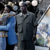 L-R: Adrianna Mitchell as Jamilah, Jermaine Fowler as Jake, Tracy Morgan as Francois “Frank” Crutchfield and Kecia Lewis as Antoinette in Crutch, episode 1, season 1 streaming on Paramount+, 2025. Photo Credit: JoJo Whilden/Paramount+