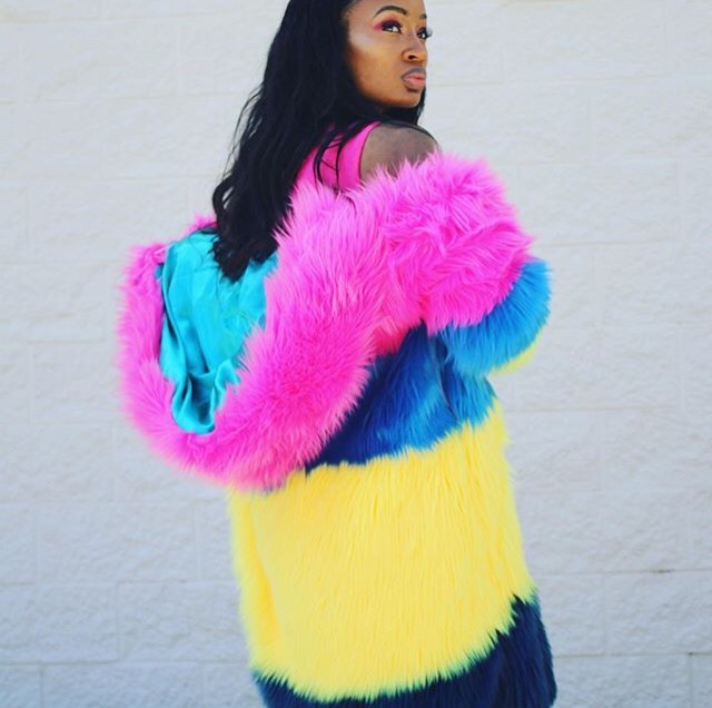 Jacket made from loose faux fur scraps