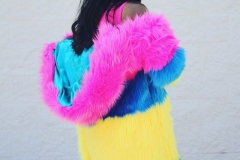 Jacket made from loose faux fur scraps