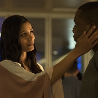 Freida Pinto as Alex Leslie and Leslie Odom Jr. as Nick Mikkelsen in Needle in a Timestack. Photo Credit: Cate Cameron/Lionsgate