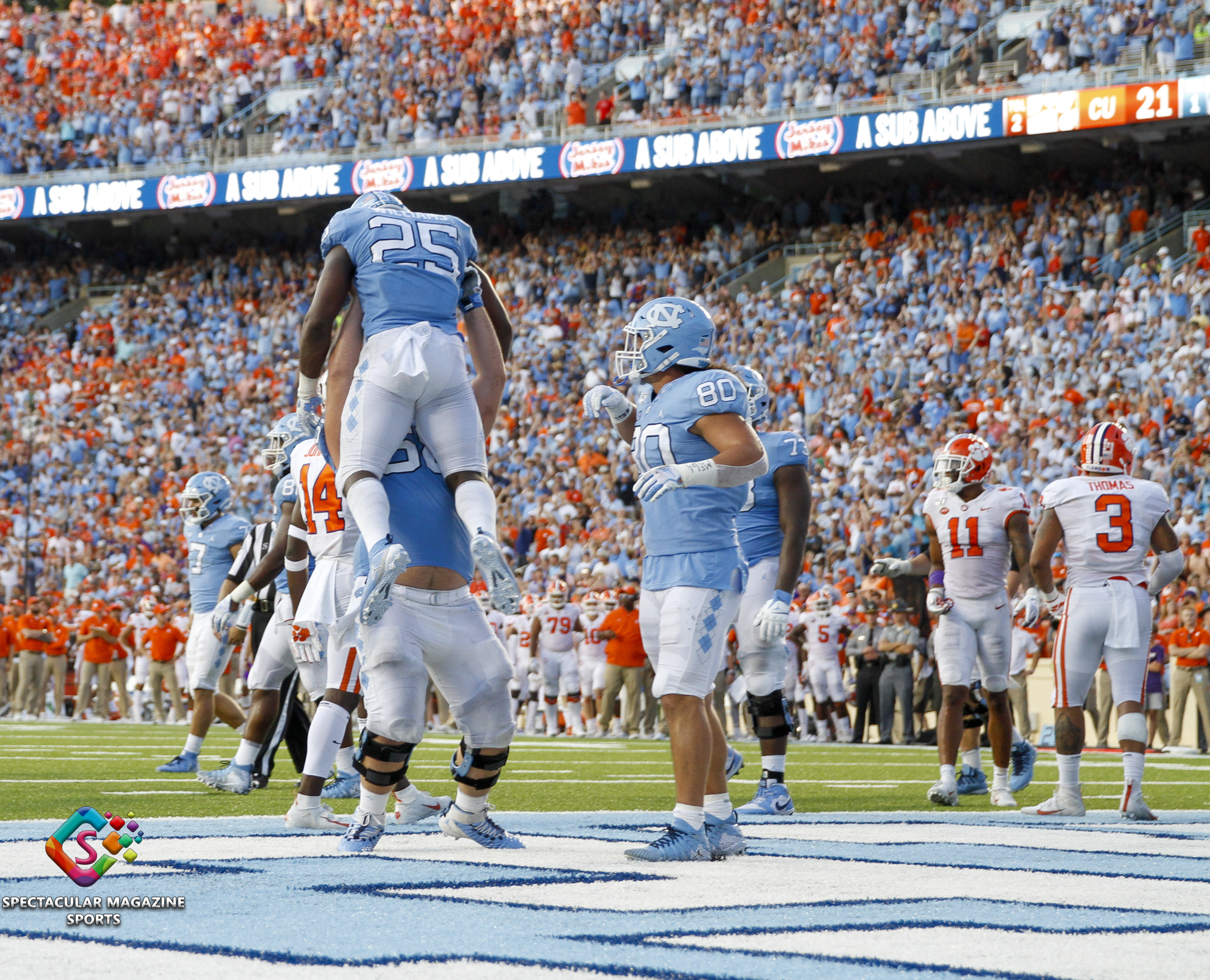 The Clemson Tigers defeated the North Carolina Tar Heels 21-20 on Saturday, Sept. 28, 2019, at Kenan Stadium in Chapel Hill, N.C.