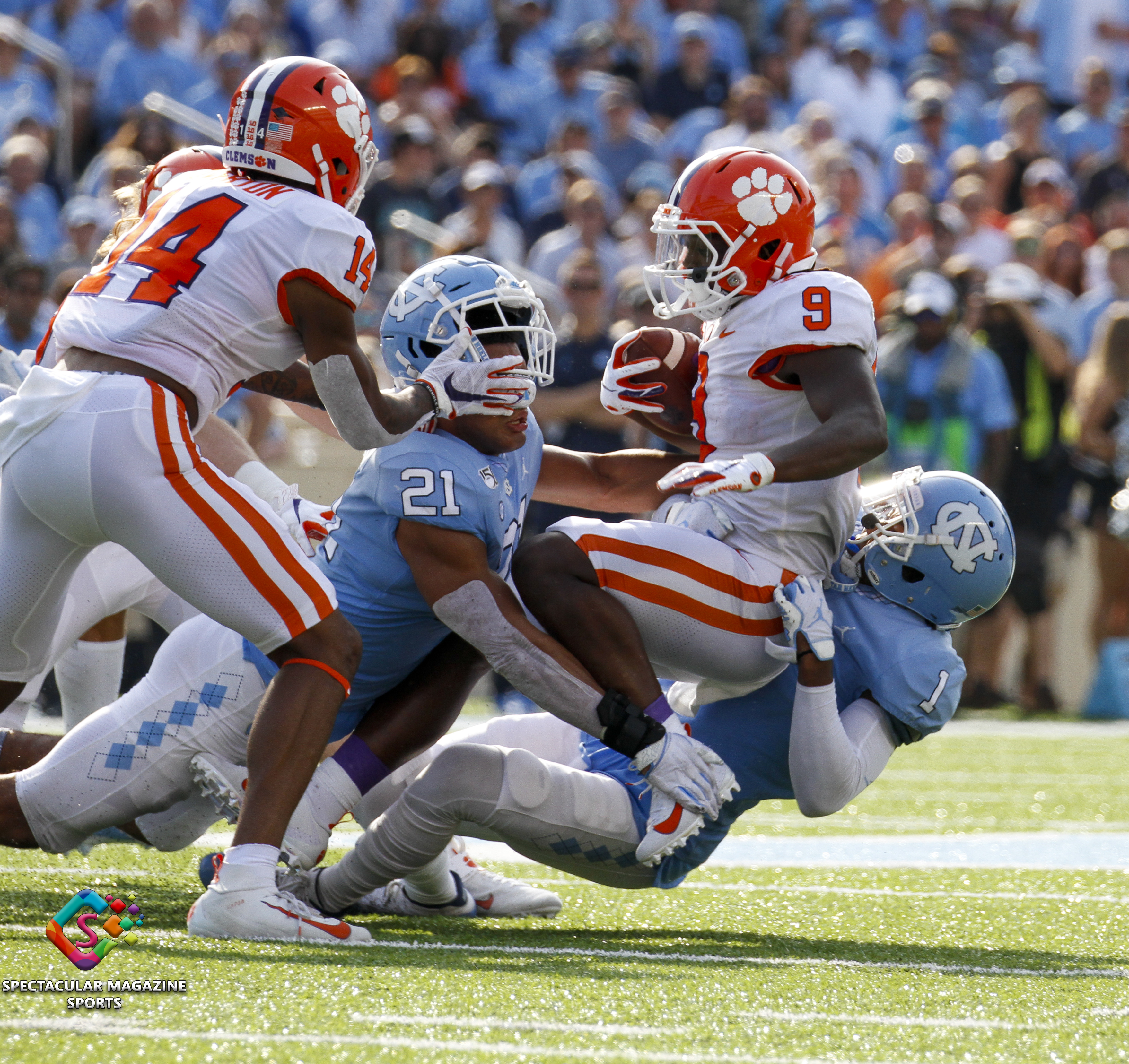 The Clemson Tigers defeated the North Carolina Tar Heels 21-20 on Saturday, Sept. 28, 2019, at Kenan Stadium in Chapel Hill, N.C.
