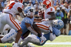 The Clemson Tigers defeated the North Carolina Tar Heels 21-20 on Saturday, Sept. 28, 2019, at Kenan Stadium in Chapel Hill, N.C.