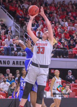 Wolfpack center Elissa Cunane shooting a jump shot