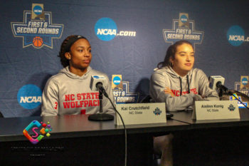 N.C. State guards Kai Crutchfield and Aislinn Konig (from left to right)