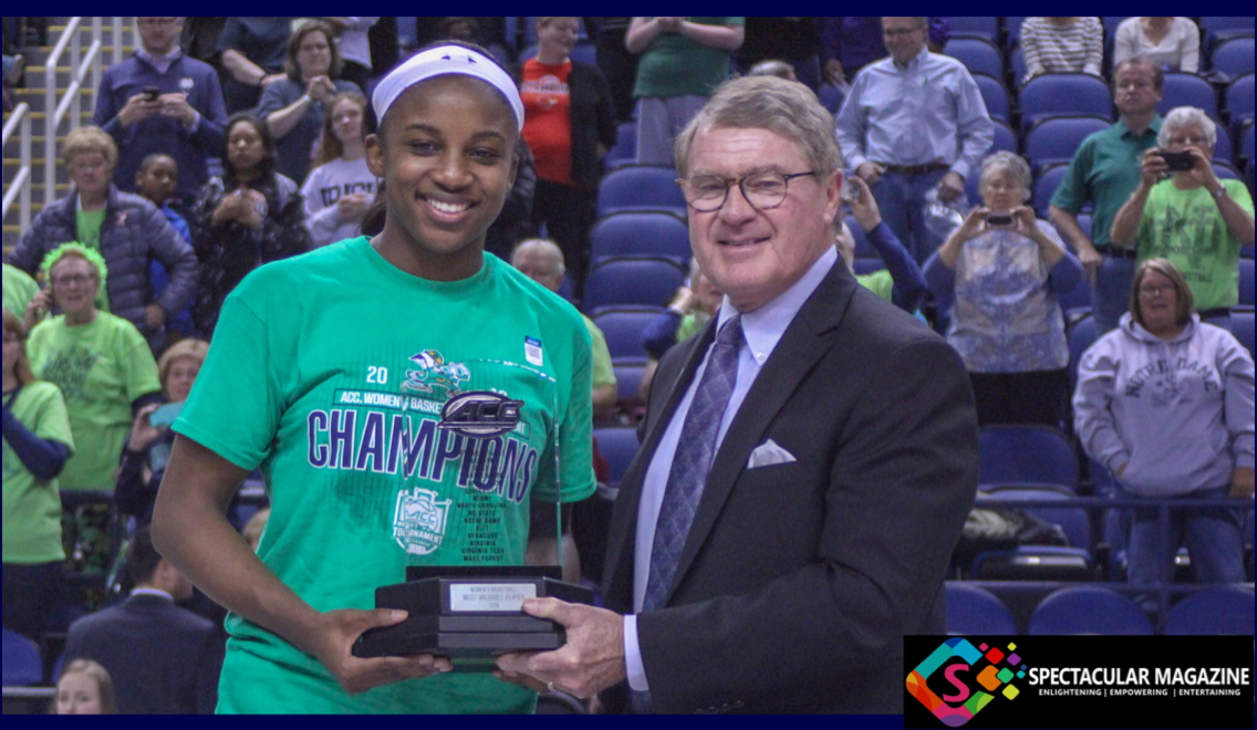 Notre Dame guard Jackie Young after winning 2019 ACC Women's Basketball Tournament MVP