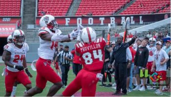 Wolfpack sophomore safety De'von Graves intercepting a pass at 2019 Kay Yow Spring Game at Carter-Finley Stadium (Photo courtesy of Landon Bost)