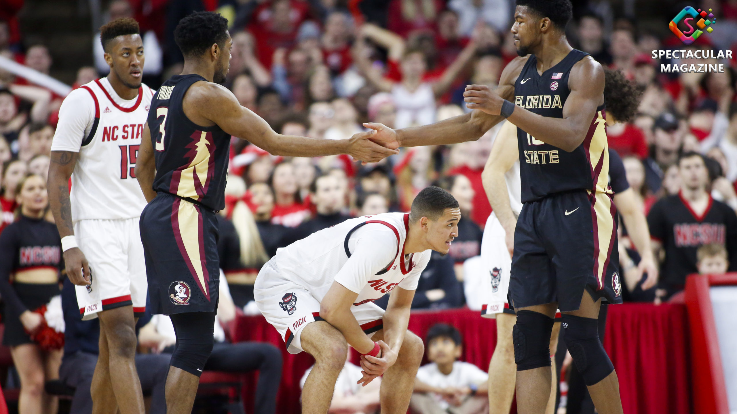 N.C. State's Jericole Hellems reacts after a call in the second half against Florida State at PNC Arena in Raleigh, N.C., Saturday, Feb. 22, 2020. FSU defeated NCSU 67-61.