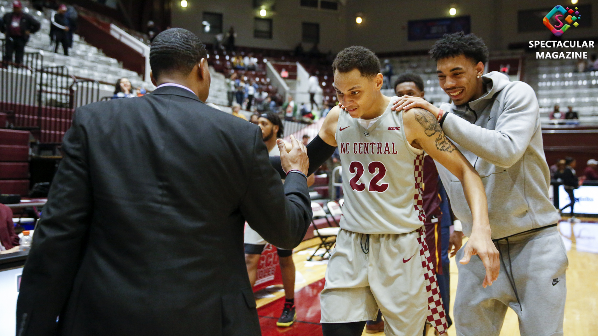 NCCU guard C.J. Keyser (22) celebrates after defeating Bethune Cookman 71-68 in OT at McDougald-McLendon Arena in Durham, N.C., Monday, Mar. 2, 2020.