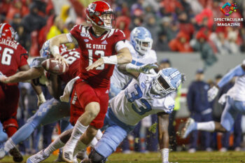 NC State redshirt freshman quarterback Devin Leary throws a pass during game against North Carolina at Carter-Finley Stadium in Raleigh, N.C., on Saturday, Nov. 30, 2019. UNC (6-6, 4-4 ACC) defeated NCST (4-8, 1-7 ACC) 41-10.