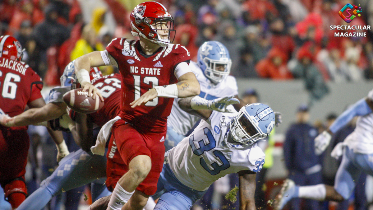 NC State redshirt freshman quarterback Devin Leary throws a pass during game against North Carolina at Carter-Finley Stadium in Raleigh, N.C., on Saturday, Nov. 30, 2019. UNC (6-6, 4-4 ACC) defeated NCST (4-8, 1-7 ACC) 41-10.