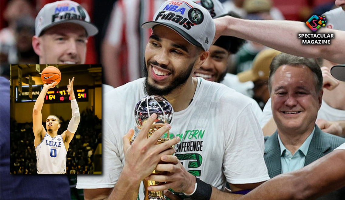 Jayson Tatum wore these awesome Larry Bird-themed shorts to