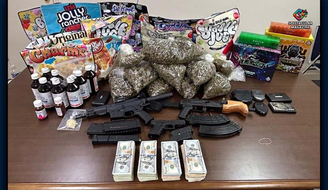 Drugs, firearms, cash, and promethazine bottles seized during Halifax County father-son drug bust.