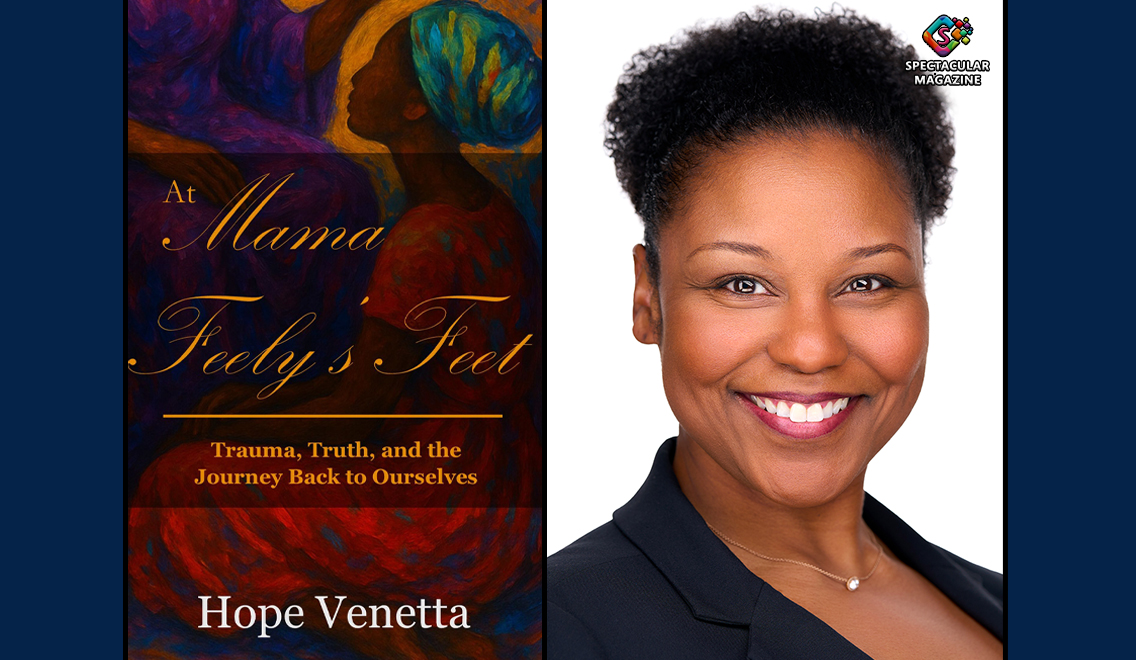 Durham author and counselor Hope Venetta holding her new book At Mama Feely’s Feet, a personal and cultural journey of trauma, truth, and resilience.
