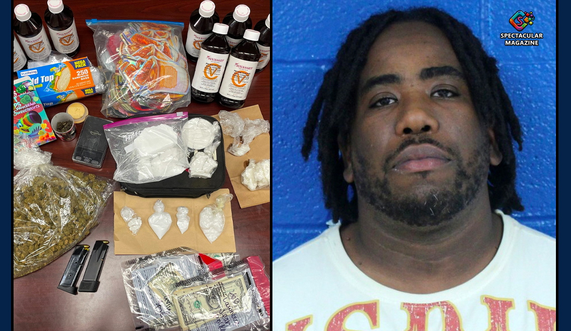 A composite image shows evidence seized in a major Nash County drug bust, along with suspect Danny Lee Lawrence Jr., arrested for trafficking drugs inside a Rocky Mount adult group home.