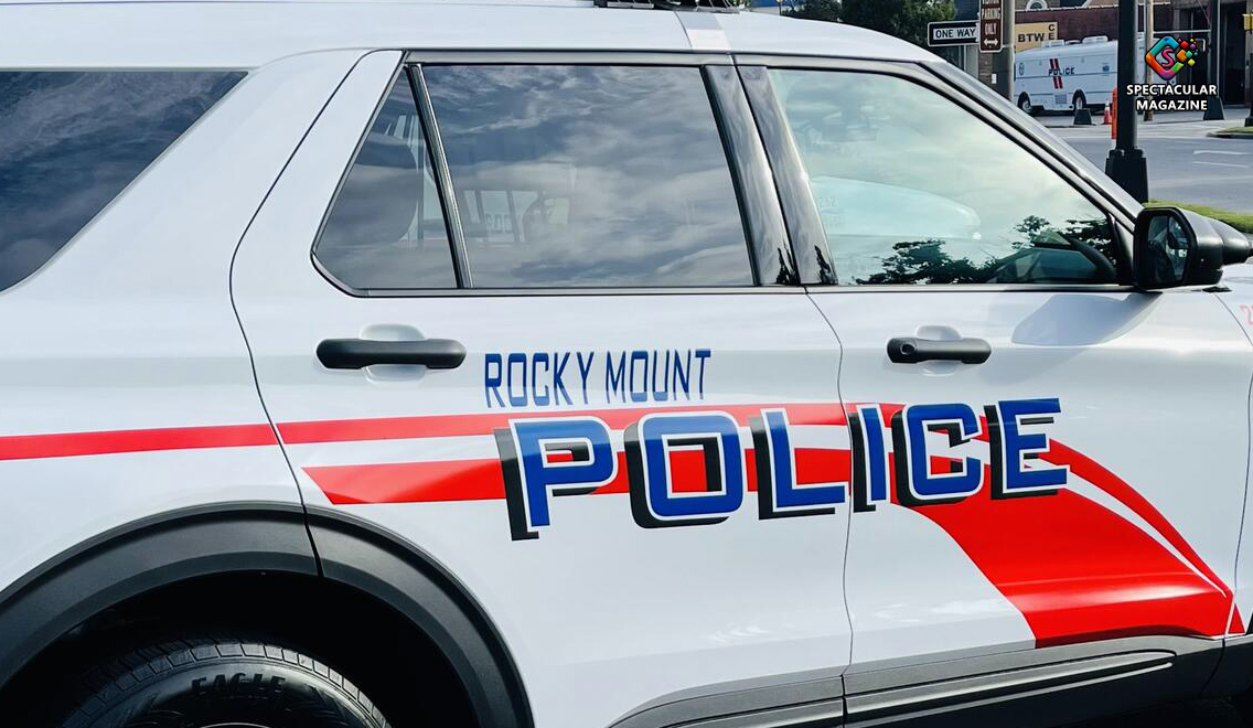 Rocky Mount Police Department patrol vehicle at the crime scene on Sunset Avenue.