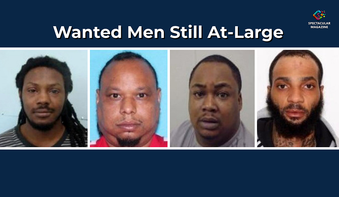 Composite image showing four men with outstanding warrants in a Creedmoor armed robbery investigation: Demonte Raekwon Fuller, Corey Lamonte Albright, Charles Lewis Compton, and Jequan Deandre Currie