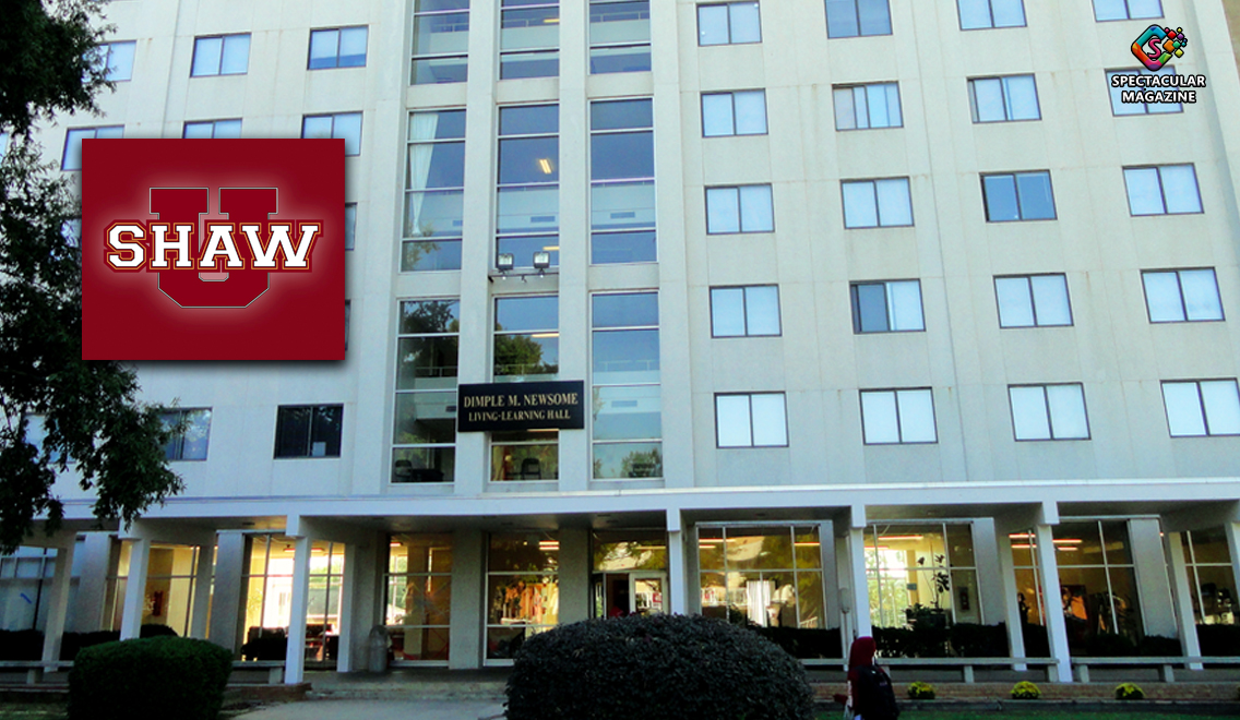 Photo of the Dimple Newsome Living and Learning Center at Shaw University with Shaw University logo inserted; residence hall evacuated following space heater fire.