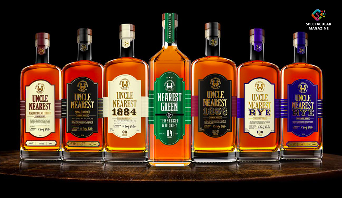 Uncle Nearest Premium Whiskey bottles displayed highlighting Black-owned spirits brand.