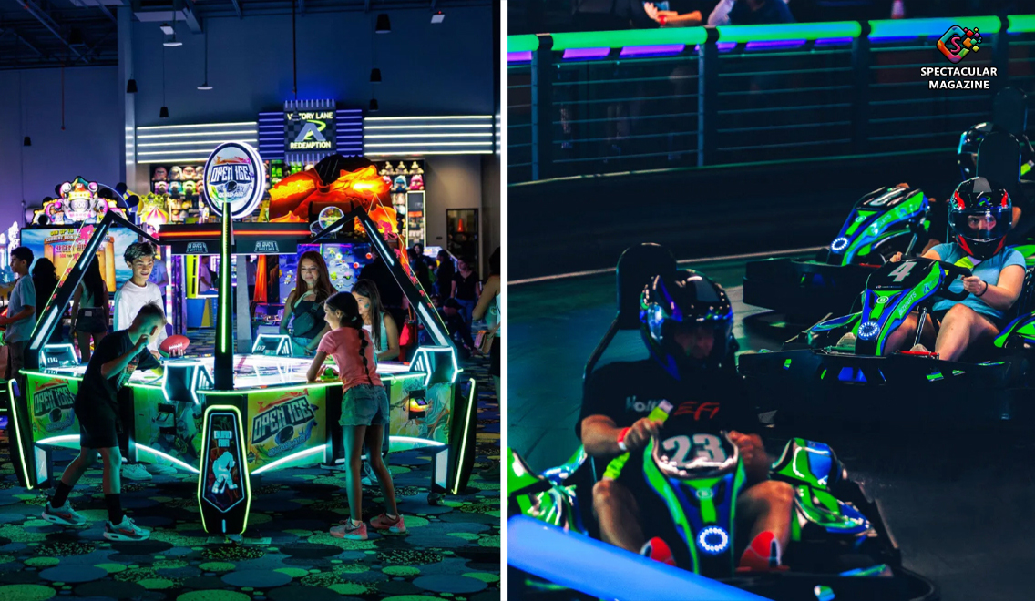 Andretti Indoor Karting & Games Durham arcade with neon lights and interactive gaming attractions