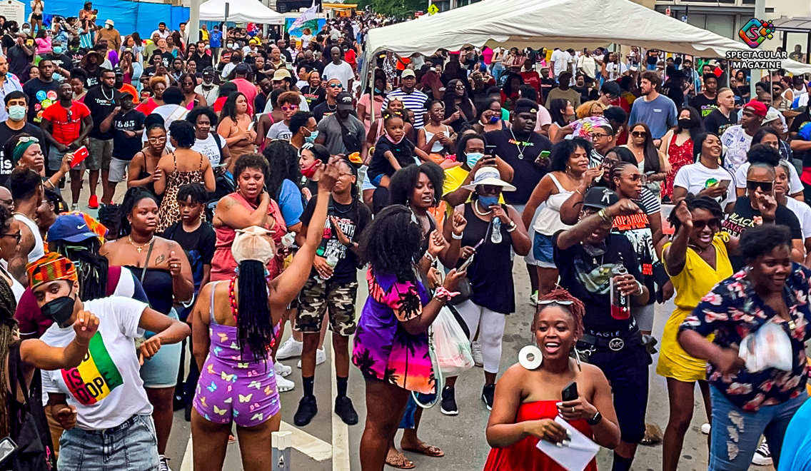 Crowd celebrating Juneteenth festival, the Ultimate Day Party, in Durham during NC Juneteenth Celebration