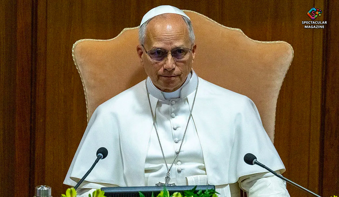 Pope Leo XIV speaking at the Vatican after issuing an apology for the Catholic Church’s historical role in slavery.