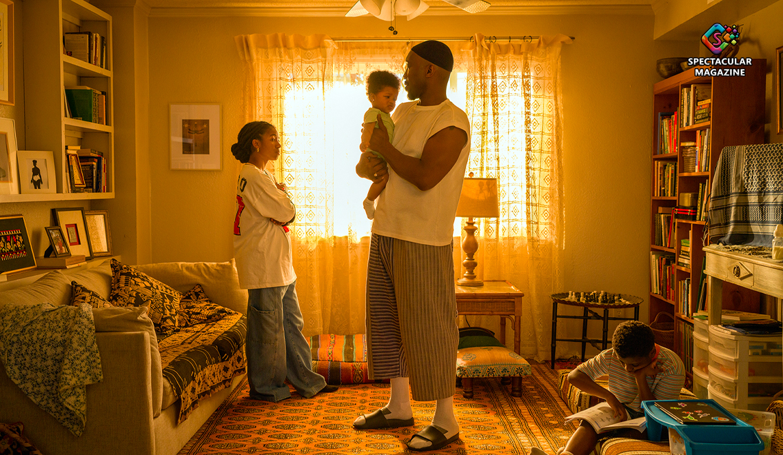 Mahershala Ali holds a young child while standing with his family inside their Houston home in Your Mother Your Mother Your Mother.